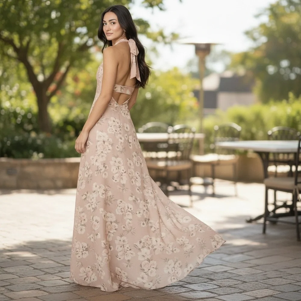 NWT REVELRY Athena Chiffon Floral Print Dress In Blushing Bride Bouquet size 14 - Picture 2 of 16